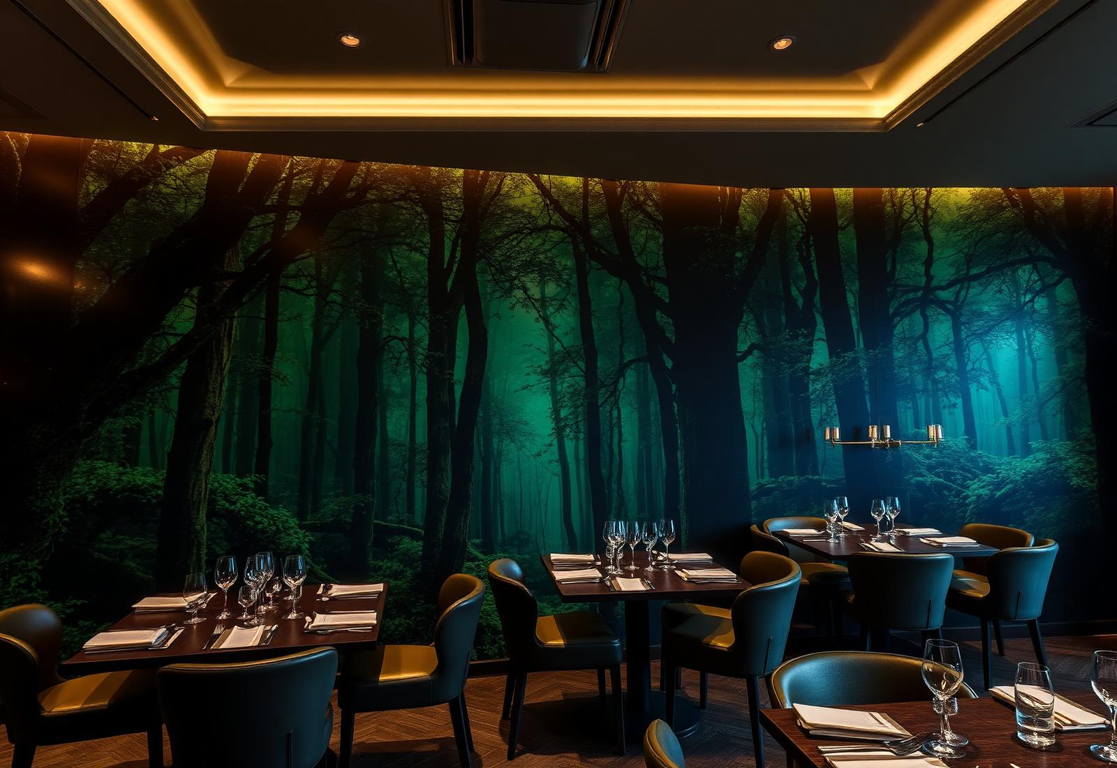 Forest mural in luxury restaurant